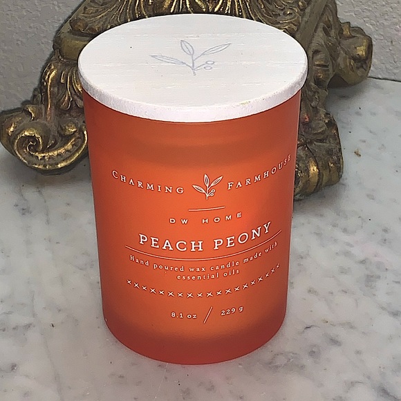 DW HOME CANDLE PEACH PEONY WOOD WICK 8.1 oz NEW CHARMING FARM - Picture 2 of 4